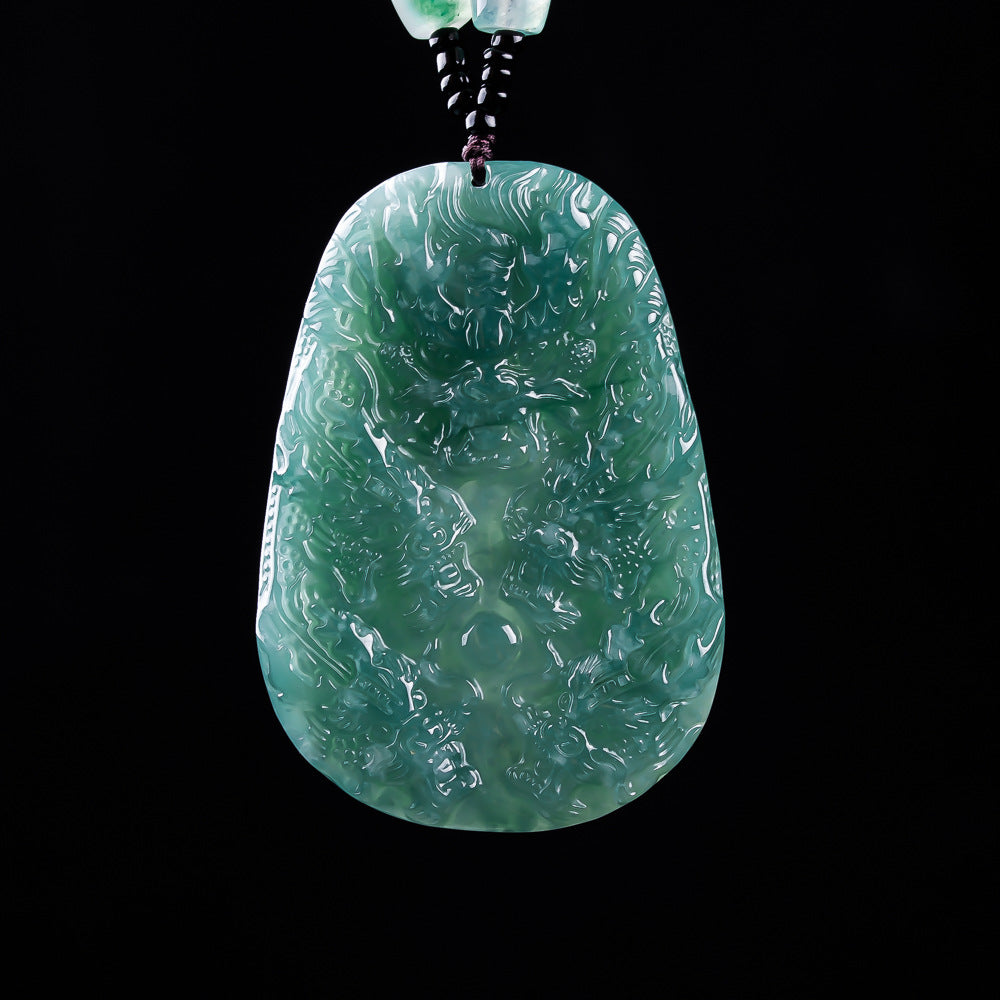 Natural Blue Water Jadeite Dragon Pendant - Grade A