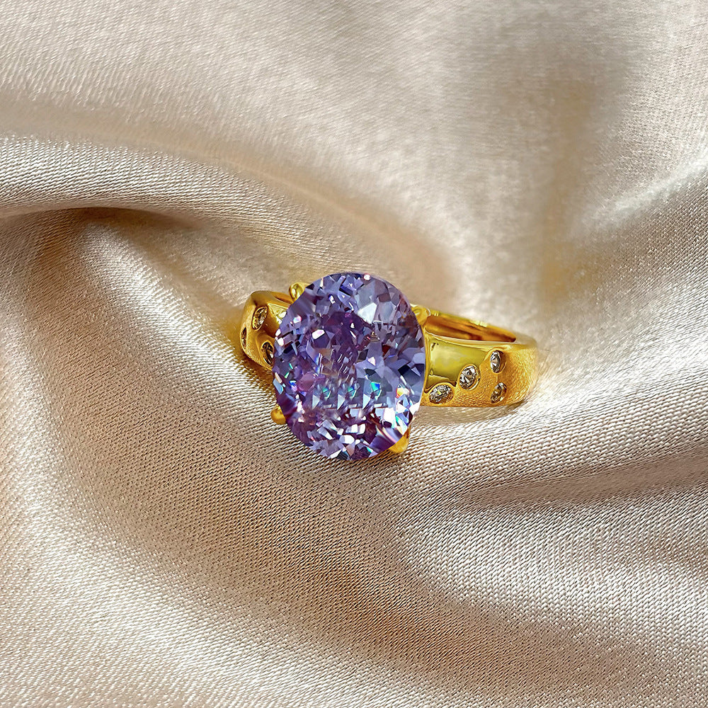 Women's Adjustable Purple High-Carbon Diamond Ring | Open Band