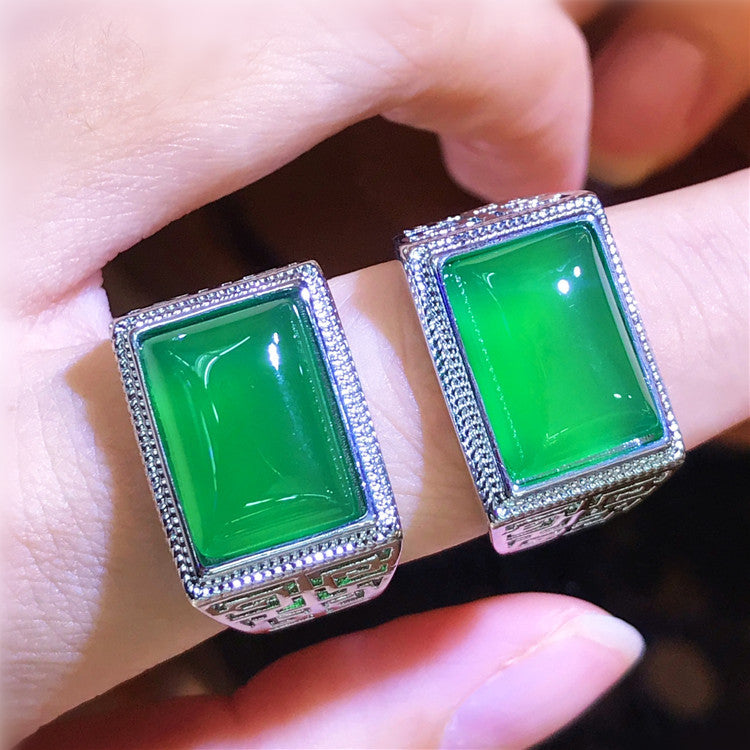 Pandora Men's Green Jade Ring - Adjustable Open Design SWAROVSKI