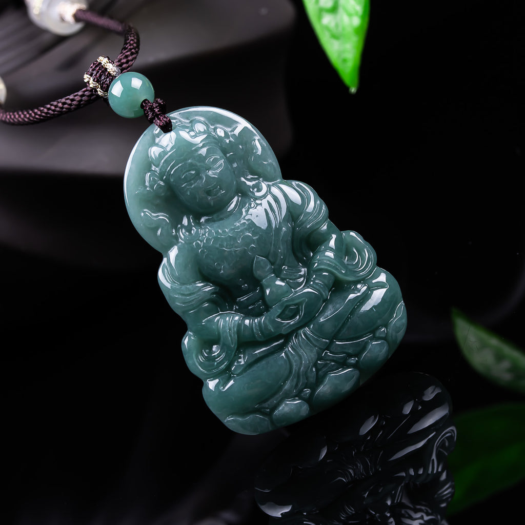 Natural Blue Water Jadeite Guanyin Pendant - Grade A