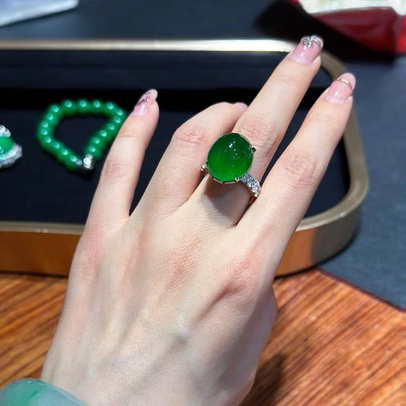 Adjustable Jade Cabochon Ring