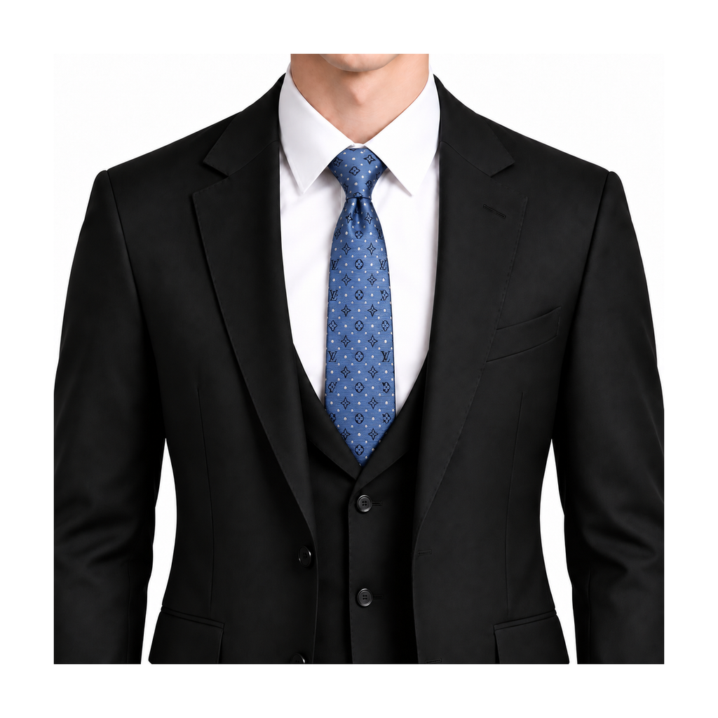 Louis Vuitton Style Men's Monogram Jacquard Silk Tie - Model Main Image