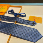 Louis Vuitton Style Men's Monogram Jacquard Silk Tie - Detail Image 5