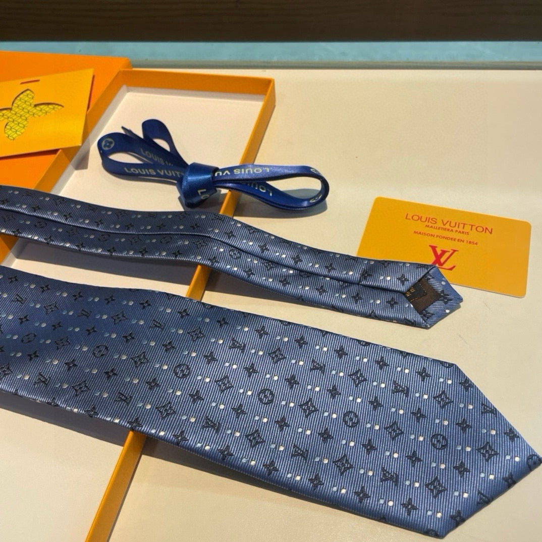 Louis Vuitton Style Men's Monogram Jacquard Silk Tie - Detail Image 5