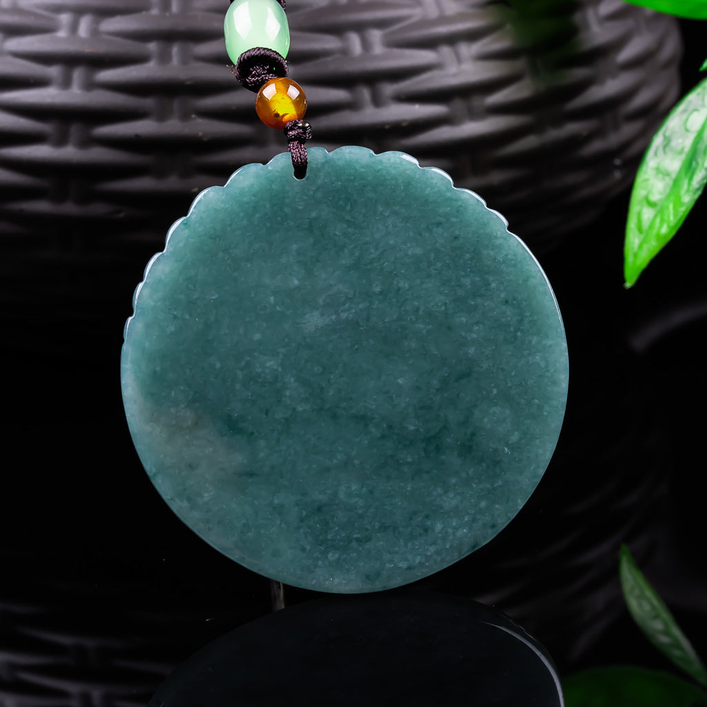 Natural Blue Water Jadeite Fortune Plaque Pendant - Grade A