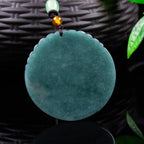 Natural Blue Water Jadeite Fortune Plaque Pendant - Grade A