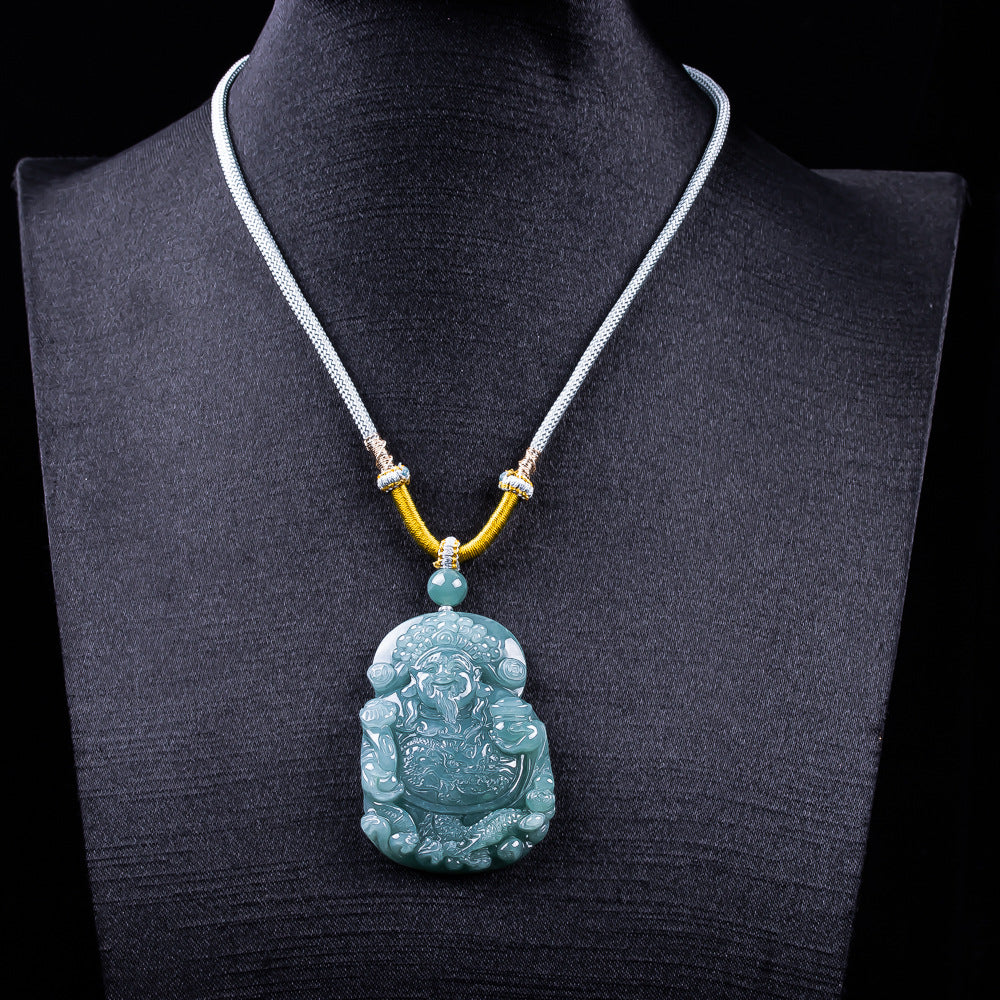 Pandora Natural Blue Water Jadeite God of Wealth Pendant - Grade A