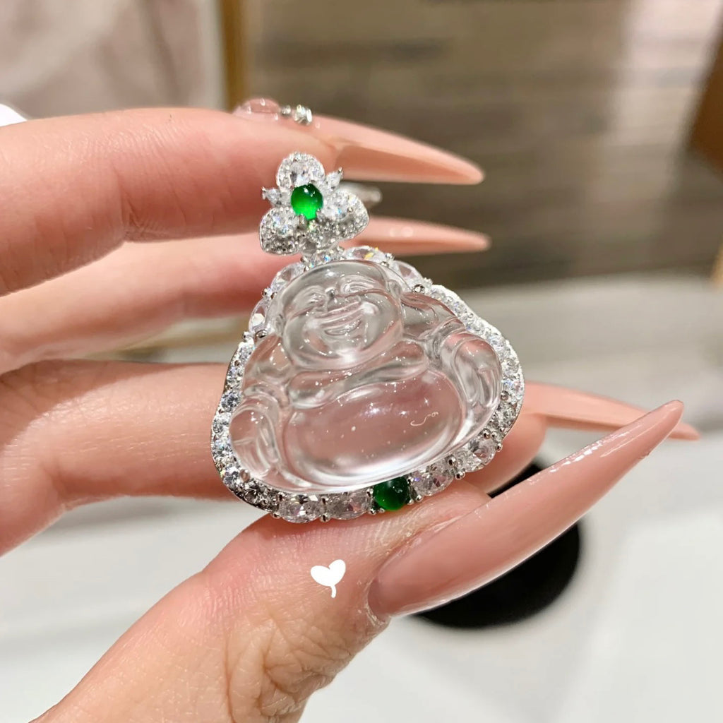 High-Ice Translucent Shuimoyu Jade Buddha Pendant