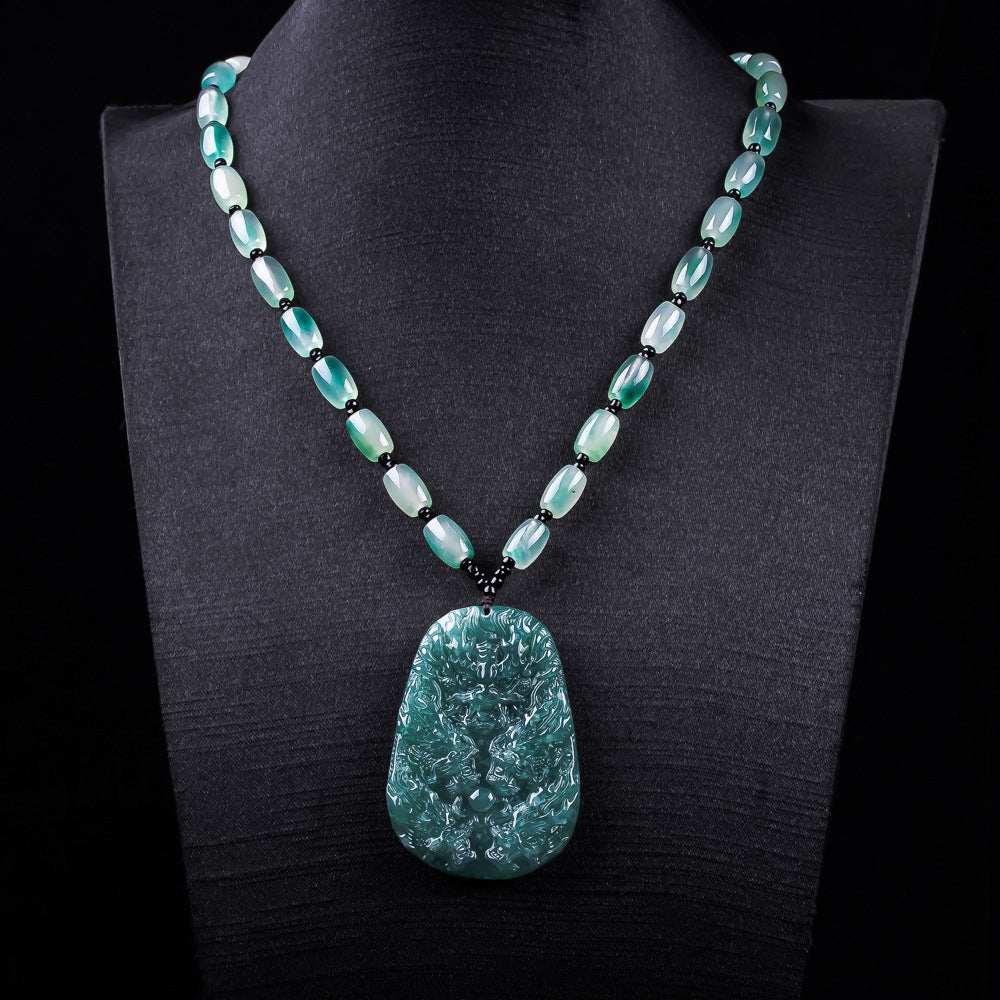 Natural Blue Water Jadeite Dragon Pendant - Grade A