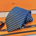 Hermes Style Men's H Pattern Woven Silk Tie - Detail Image 2