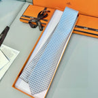 Hermes Style Men's H Pattern Woven Silk Tie - Detail Image 6
