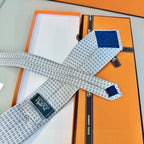 Hermes Style Men's H Pattern Woven Silk Tie - Detail Image 8