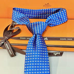 Hermes Style Men's H Pattern Woven Silk Tie - Detail Image 12