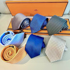 Hermes Style Men's H Pattern Woven Silk Tie - Main Image