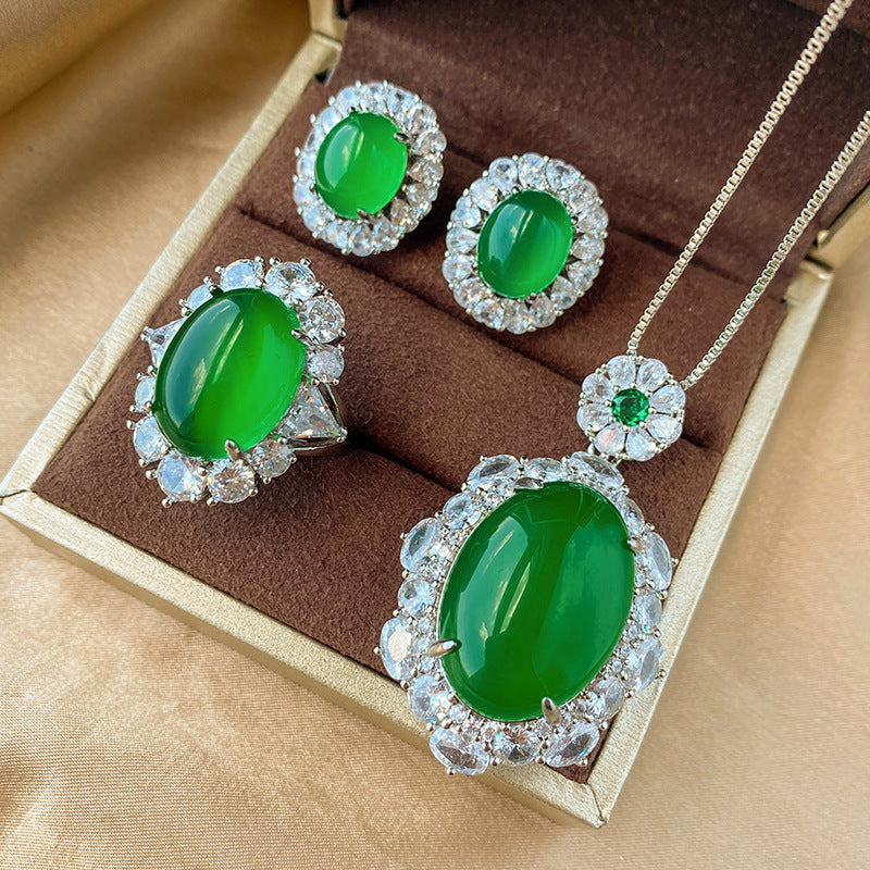 Ice-Grade Green Chalcedony Jewelry Set