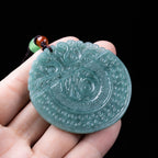 Natural Blue Water Jadeite Fortune Plaque Pendant - Grade A