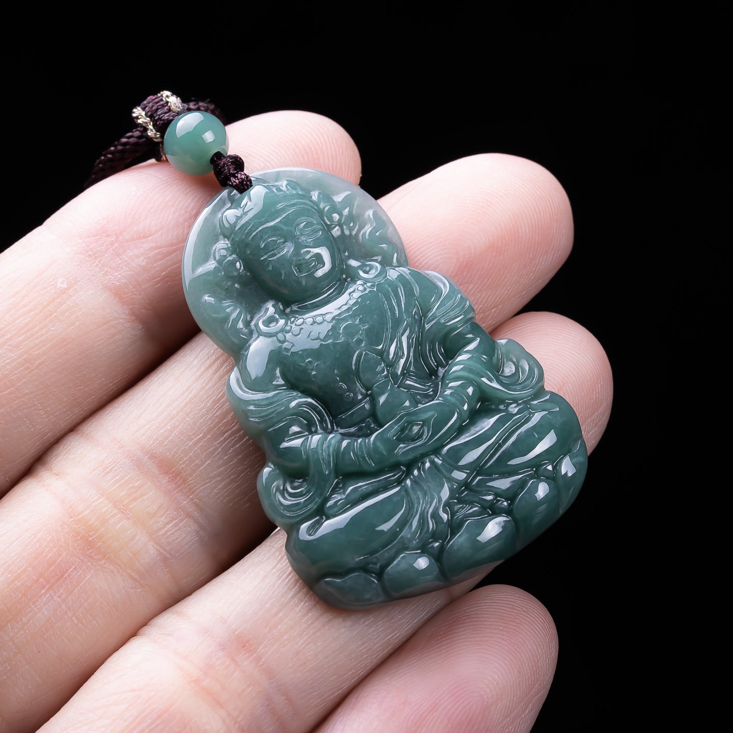 Natural Blue Water Jadeite Guanyin Pendant - Grade A