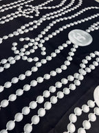 Chanel Style Pearl Motif Silk Scarf - Black White - Detail Image 6