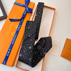Louis Vuitton Style Men's Monogram Flower Silk Tie - Detail Image 3