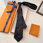 Louis Vuitton Style Men's Monogram Flower Silk Tie - Detail Image 5