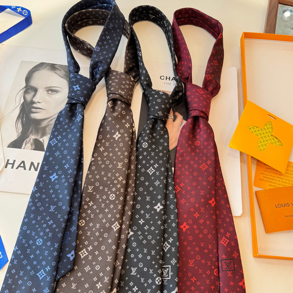 Louis Vuitton Style Men's Monogram Flower Silk Tie - Main Image