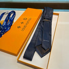 Louis Vuitton Style Men's Solid Silk Tie - Detail Image 7