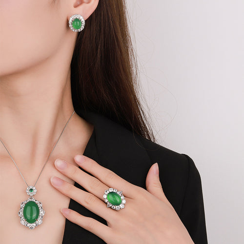 Ice-Grade Green Chalcedony Jewelry Set SWAROVSKI