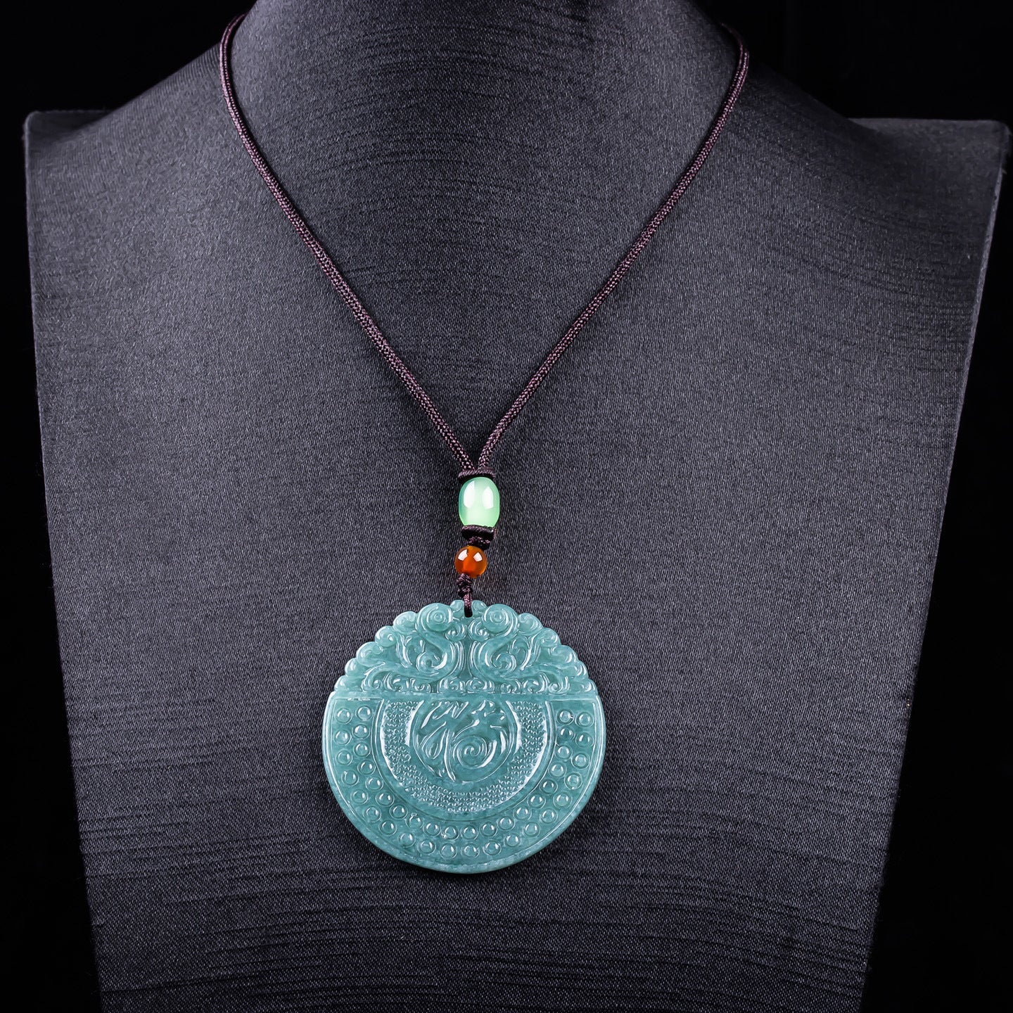 Natural Blue Water Jadeite Fortune Plaque Pendant - Grade A