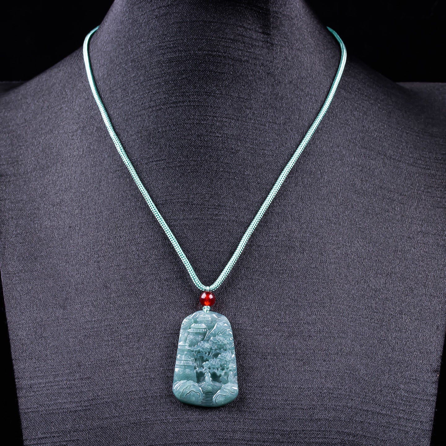 Natural Blue Water Jadeite Landscape Pendant - Grade A