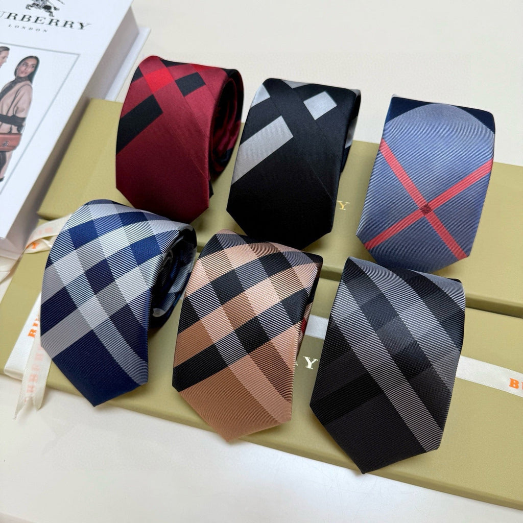 Burberry Style Men's Check Silk Tie - Detail Image 2