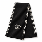 Chanel Style Contrast-Edge Knit Scarf in Black