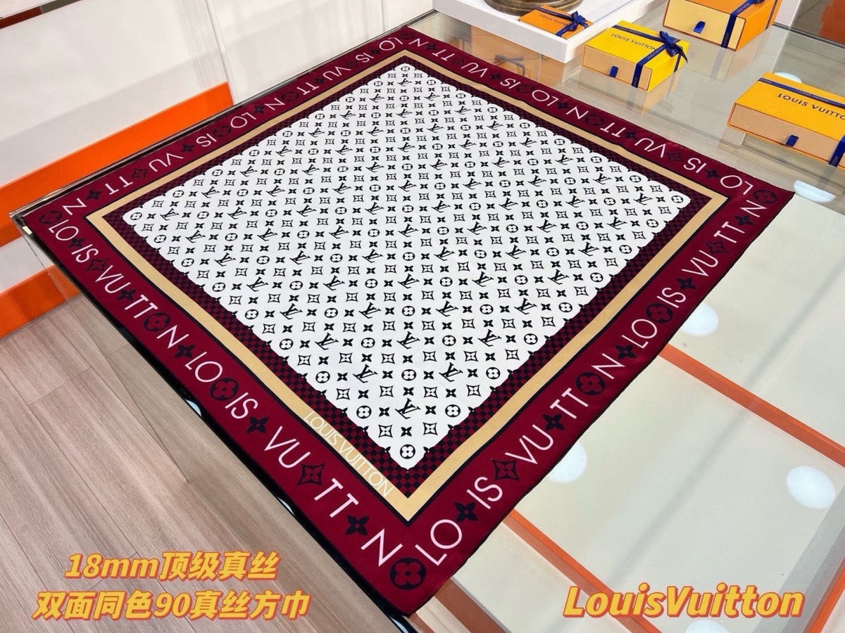 Louis Vuitton Style Monogram Silhouette Double-Sided Silk Scarf - Bordeaux - Detail Image 2