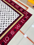 Louis Vuitton Style Monogram Silhouette Double-Sided Silk Scarf - Bordeaux - Detail Image 3