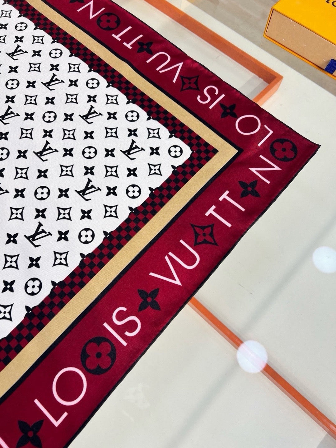 Louis Vuitton Style Monogram Silhouette Double-Sided Silk Scarf - Bordeaux - Detail Image 3
