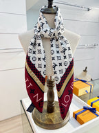 Louis Vuitton Style Monogram Silhouette Double-Sided Silk Scarf - Bordeaux - Detail Image 7
