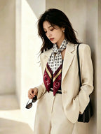 Louis Vuitton Style Monogram Silhouette Double-Sided Silk Scarf - Bordeaux - Model Worn Main Image