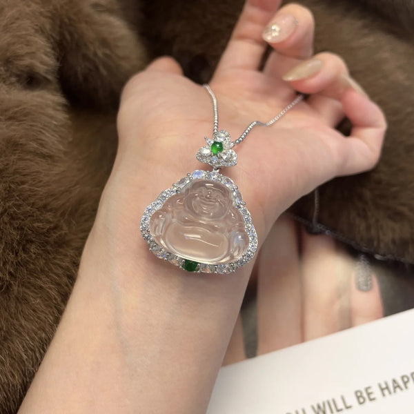 High-Ice Translucent Shuimoyu Jade Buddha Pendant