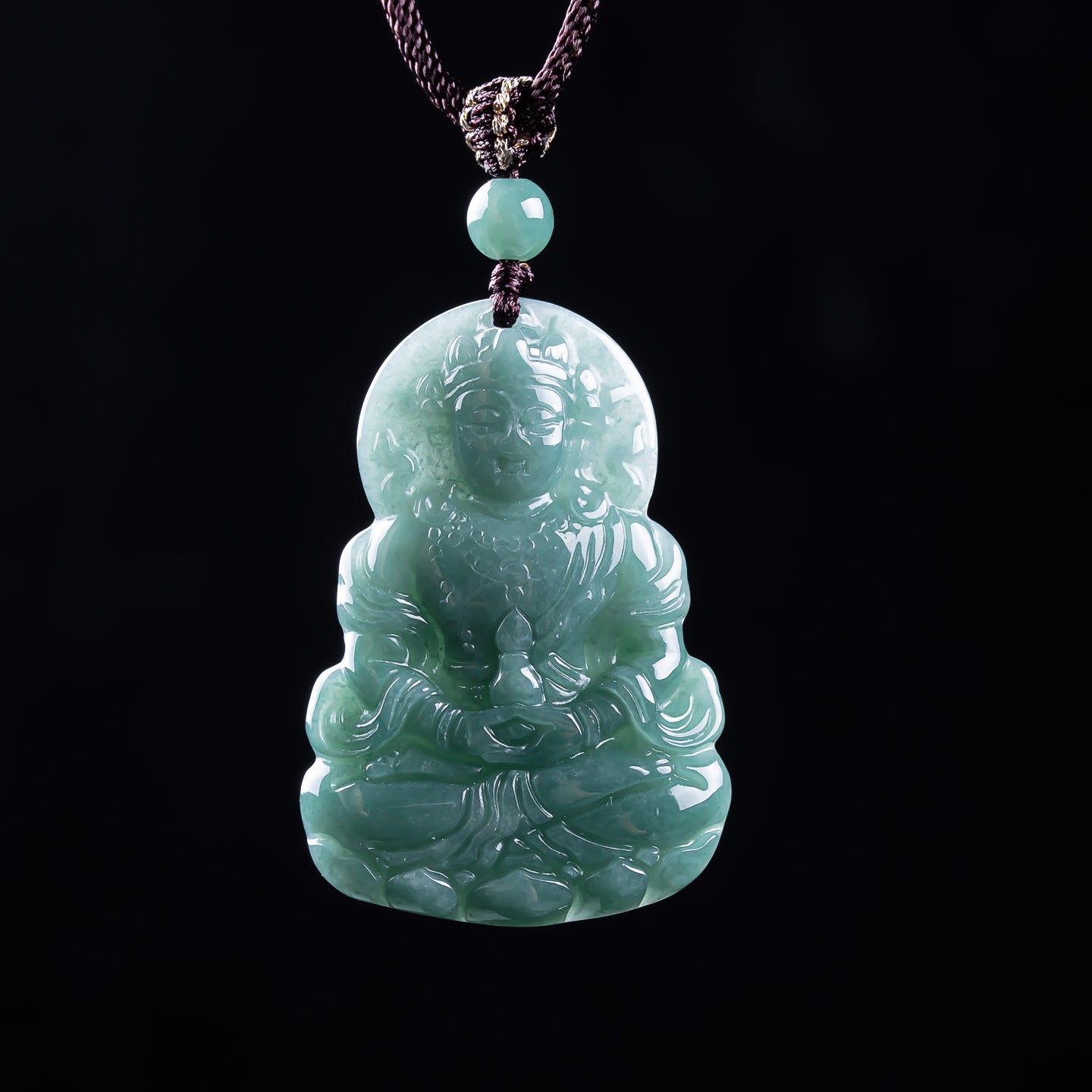 Natural Blue Water Jadeite Guanyin Pendant - Grade A