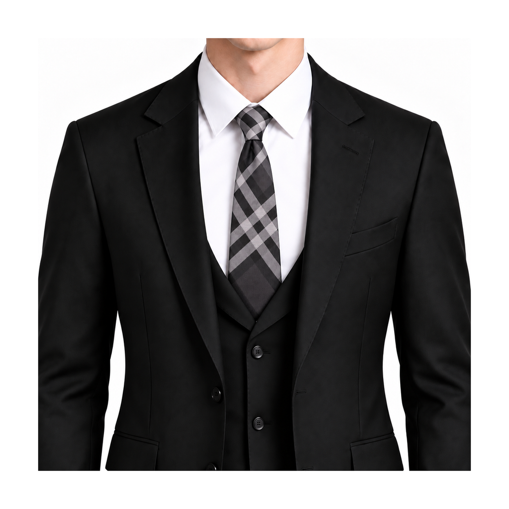 Burberry Style Men's Classic Check Silk Tie - Model Main Image