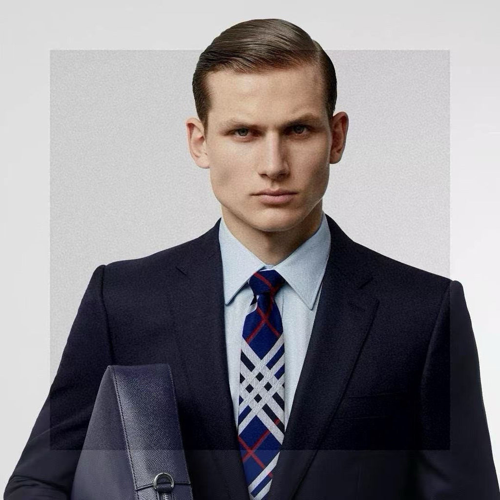 Burberry Style Men's Classic Check Silk Tie - Detail Image 2