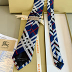 Burberry Style Men's Classic Check Silk Tie - Detail Image 4
