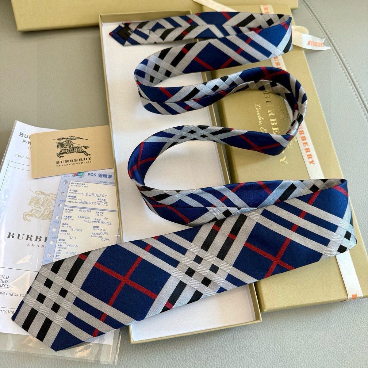 Burberry Style Men's Classic Check Silk Tie - Detail Image 6