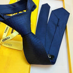 Fendi Style Men's Textured Solid Silk Tie - Detail Image 12