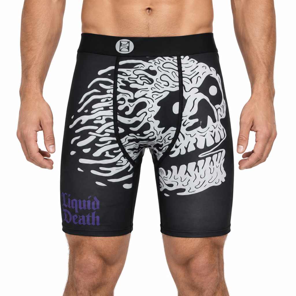 Ethika Style Skull Graphic Long-Leg Boxer Briefs front model view