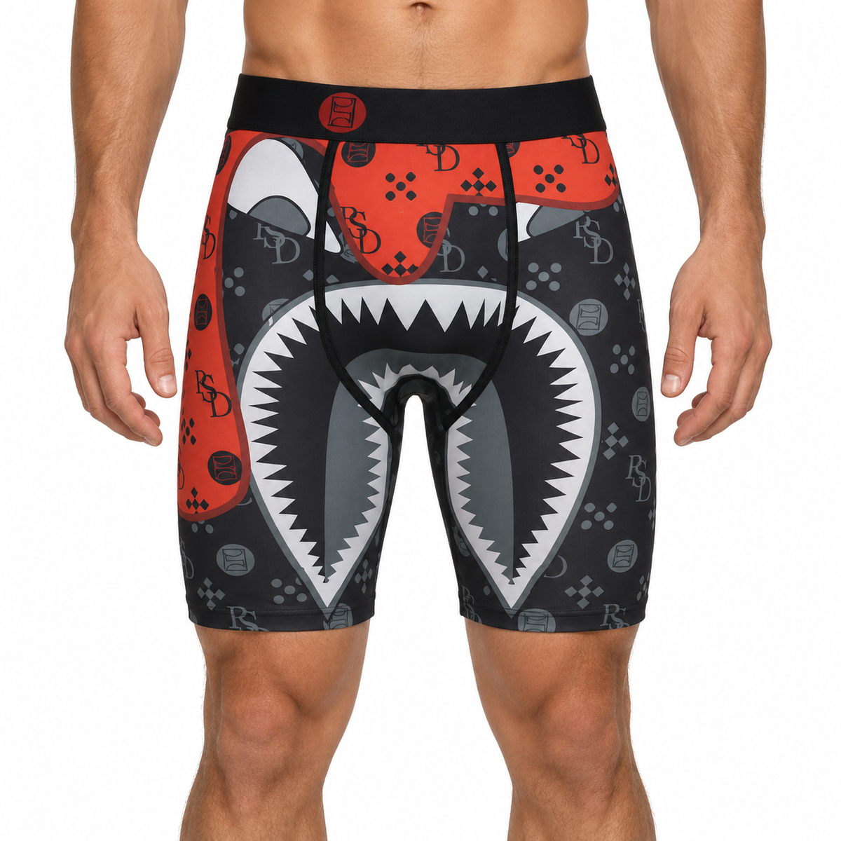 Ethika Style Shark Mouth Graphic Long-Leg Boxer Briefs front model view