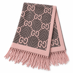Gucci Style GG Herringbone Fringe Scarf in Pink