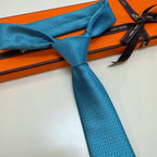 Hermès Style Men's H Logo Textured Silk Tie - Detail Image 3