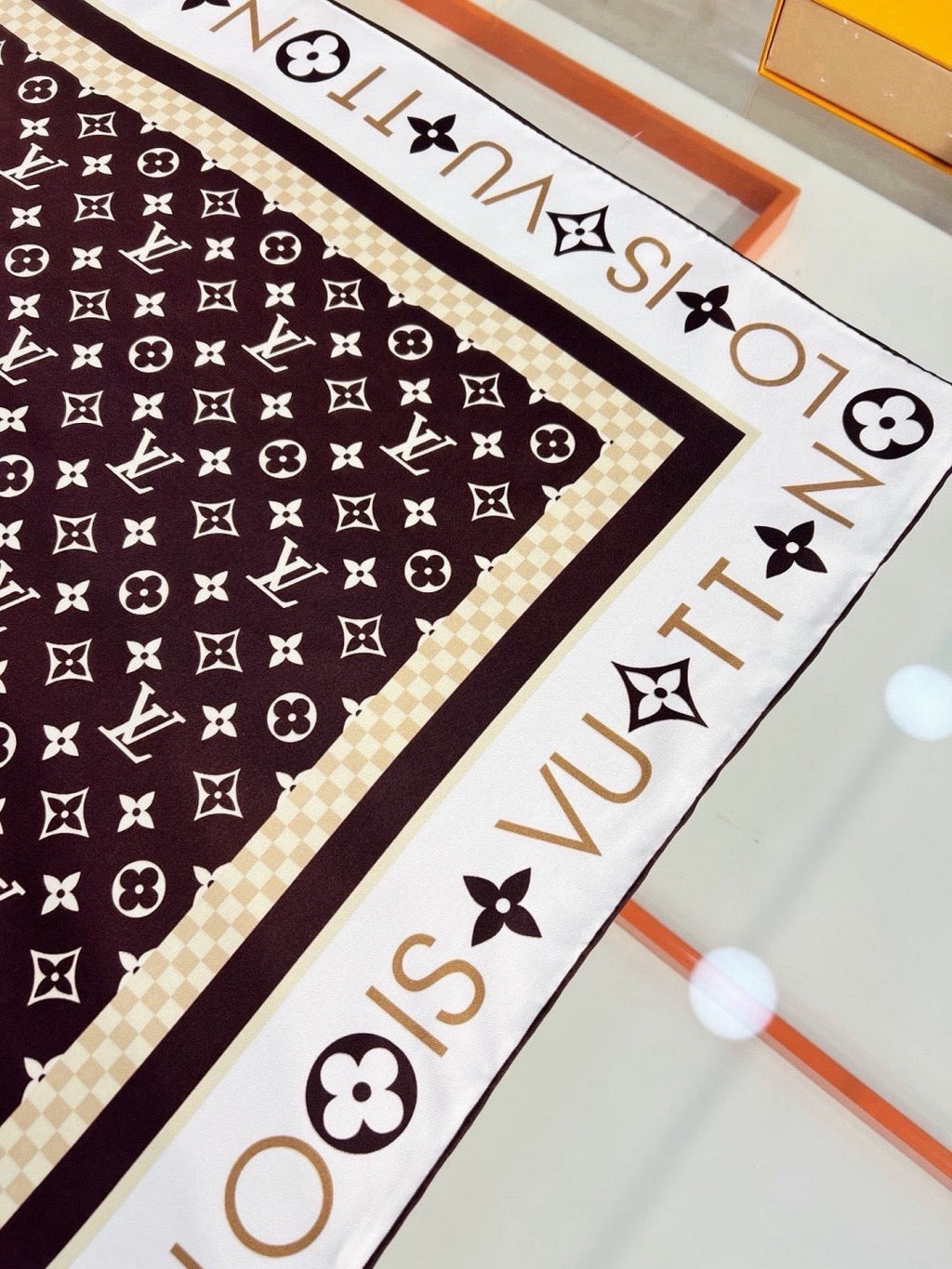 Louis Vuitton Style Monogram Silhouette Double-Sided Silk Scarf - Brown - Detail Image 3