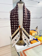Louis Vuitton Style Monogram Silhouette Double-Sided Silk Scarf - Brown - Detail Image 5
