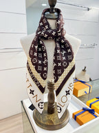 Louis Vuitton Style Monogram Silhouette Double-Sided Silk Scarf - Brown - Detail Image 7